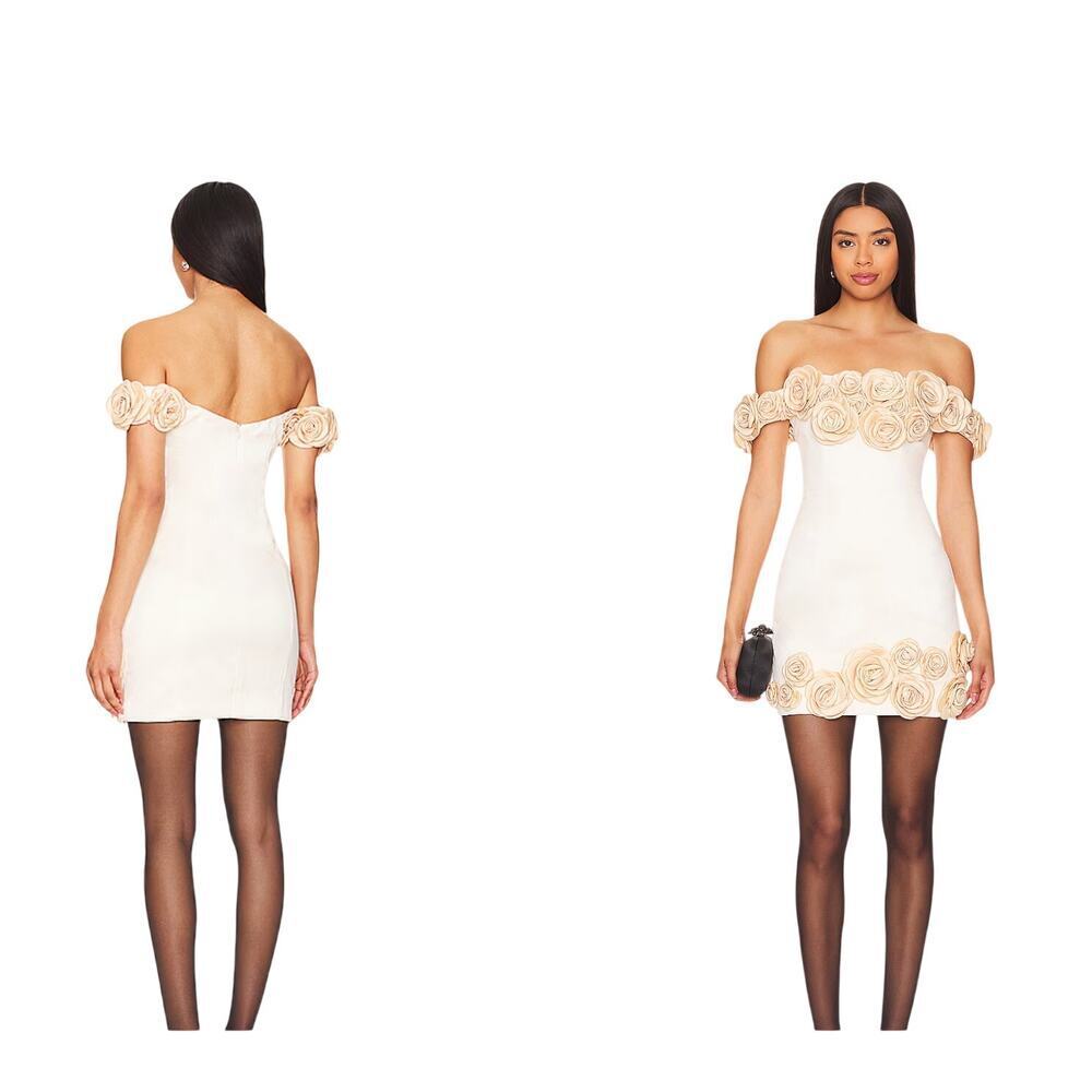 NEW Atoir REVOLVE Rosalie Gold Cream Mini Dress Size 4 Rosettes Floral Feminine